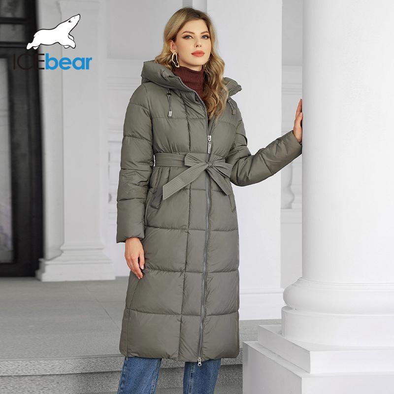 

ICEbear 2024 зимняя женская длинная хлопковая куртка женская туника с капюшоном женская однотонная утепленная термокуртка GWD4502I 50 серый