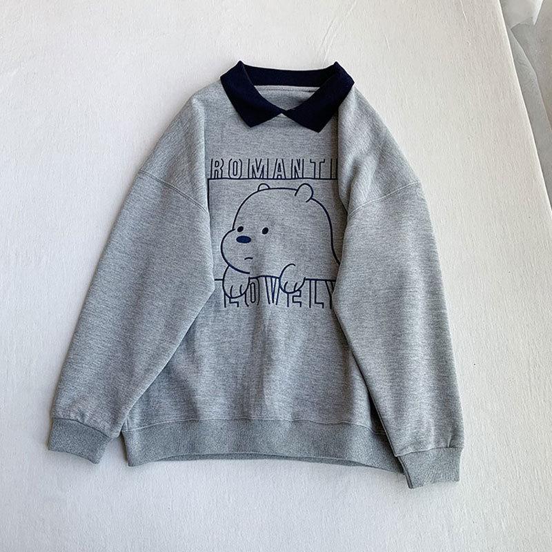 

Korean Trendy Casual Slimming Sweatshirt with Turn-Down POLO Collar for Spring and Autumn L [Recommended 110-130 Jin]