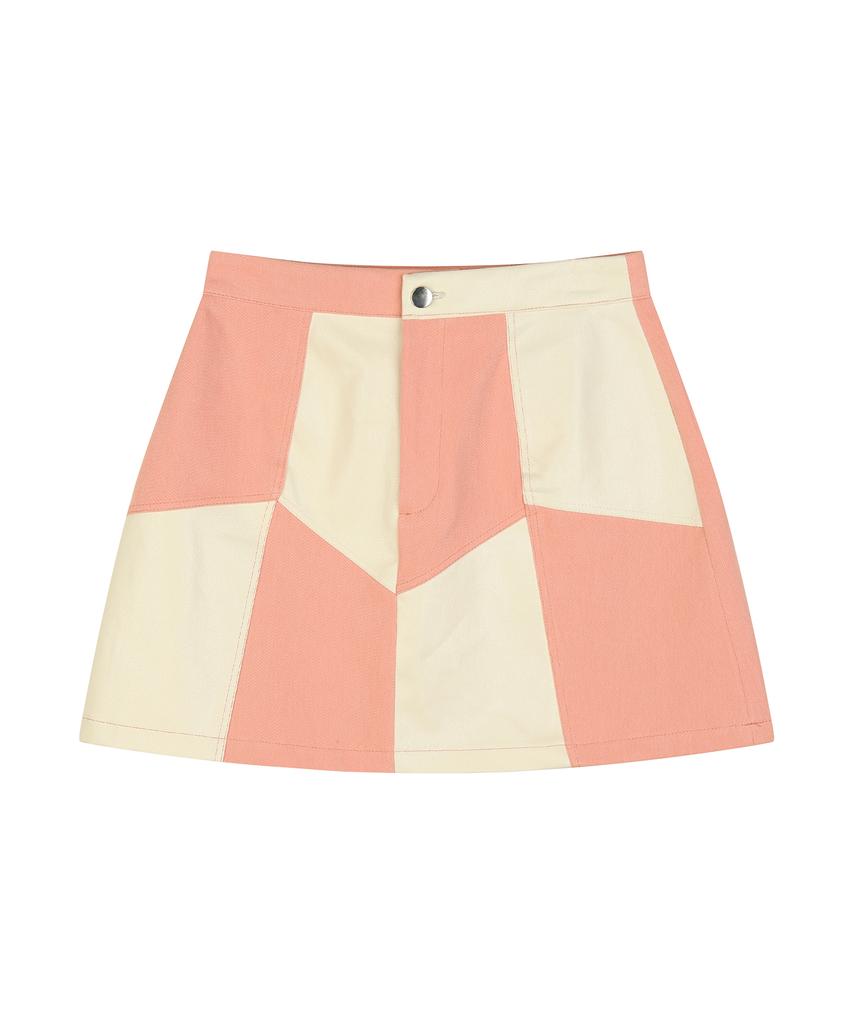 High School Disco Coated Color Block Skirt_Coral