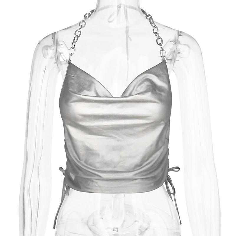 

GMXIA Женская мода Повседневная летняя однотонная принтованная безрукавка подтяжки блузки и рубашки L серебряный