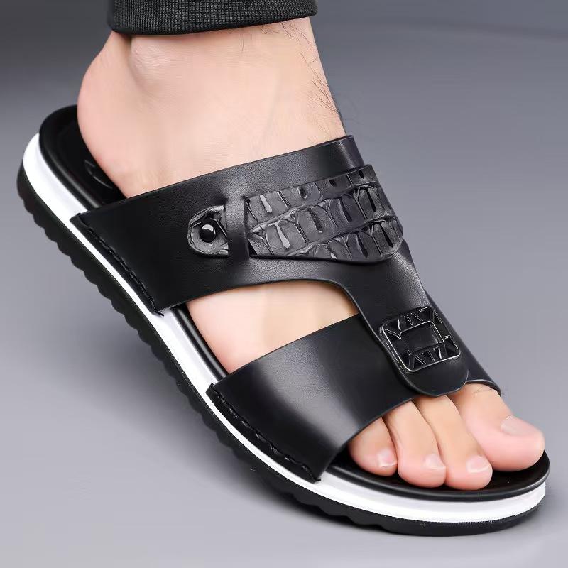 TUINANLE Unisex Casual Leather Slippers Mens Outdoor Open Toe Sandals Lightweight Comfortable Daily Walking Leisure Shoes