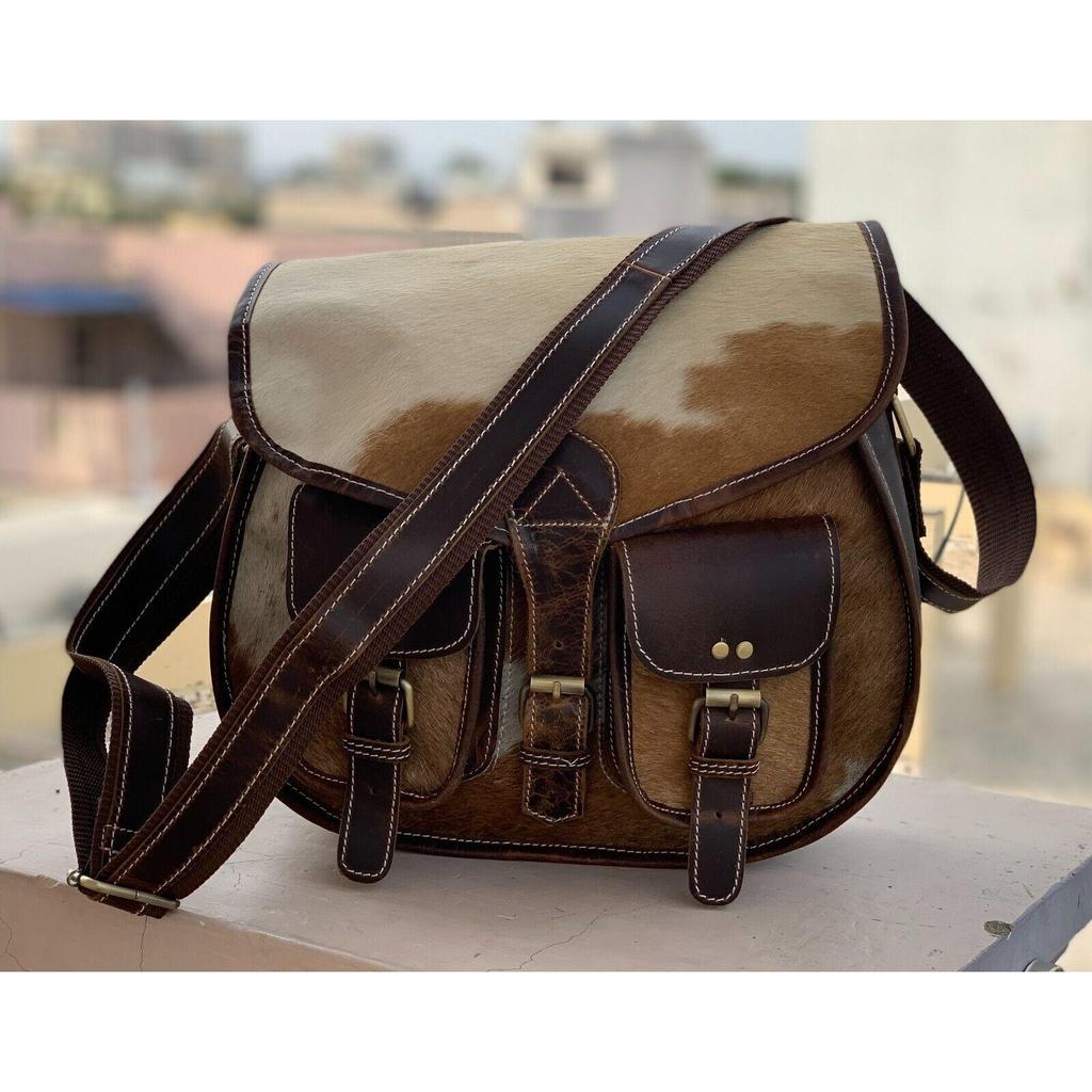 Hair-on Leather Sling Bag for Women Cow Hide Crossbody Bag Women Totes Real Hair