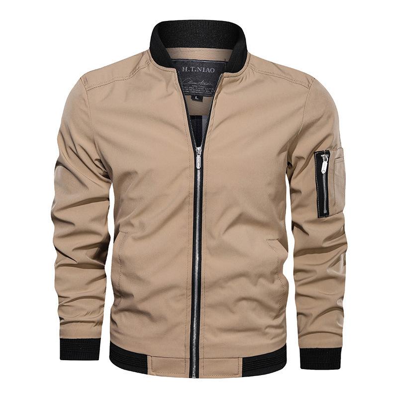 Spring and Autumn Thin Men's Baseball Collar Solid Color Jacket Casual Air Force One Jacket Men's