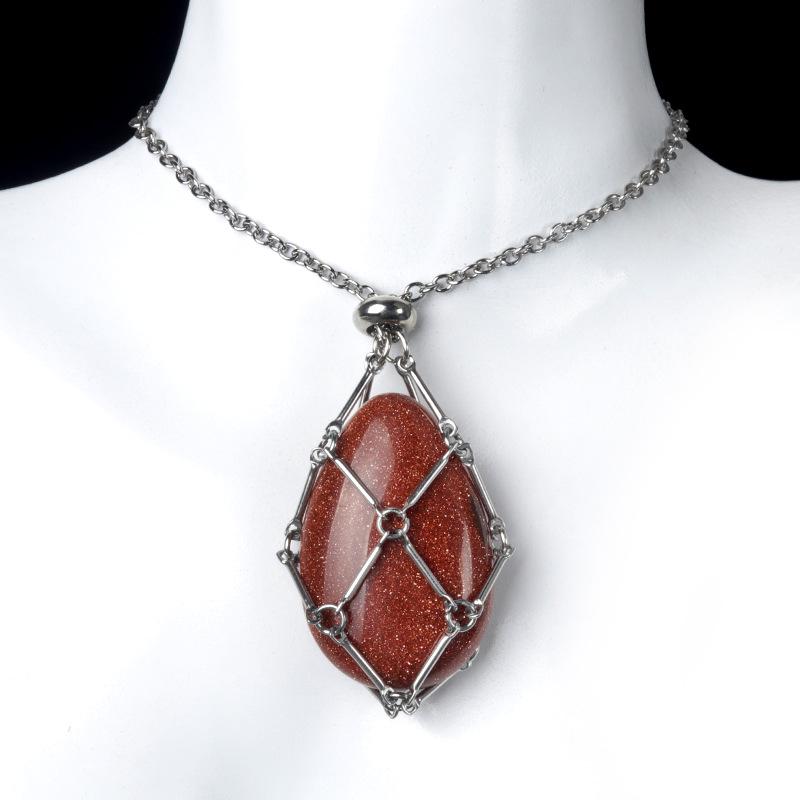Collana con Catena Intrecciata Fatta a Mano in Acciaio Inossidabile 1720 con Ciondolo in Pietra di Agata Cristallo