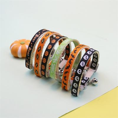 Excellent Mini Bells Design Wear-Resistant Dog Collar Halloween Themed Print Cat Pet Necklace Supplies