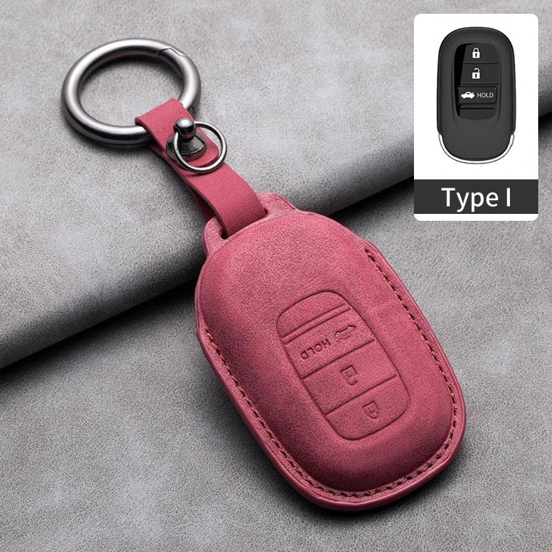 Leather Car Key Case Cover Holder Keychain Protector Shell for Honda Accord EX EXL Civic CRV HRV Pilot Ridgeline 2016 2017 2018