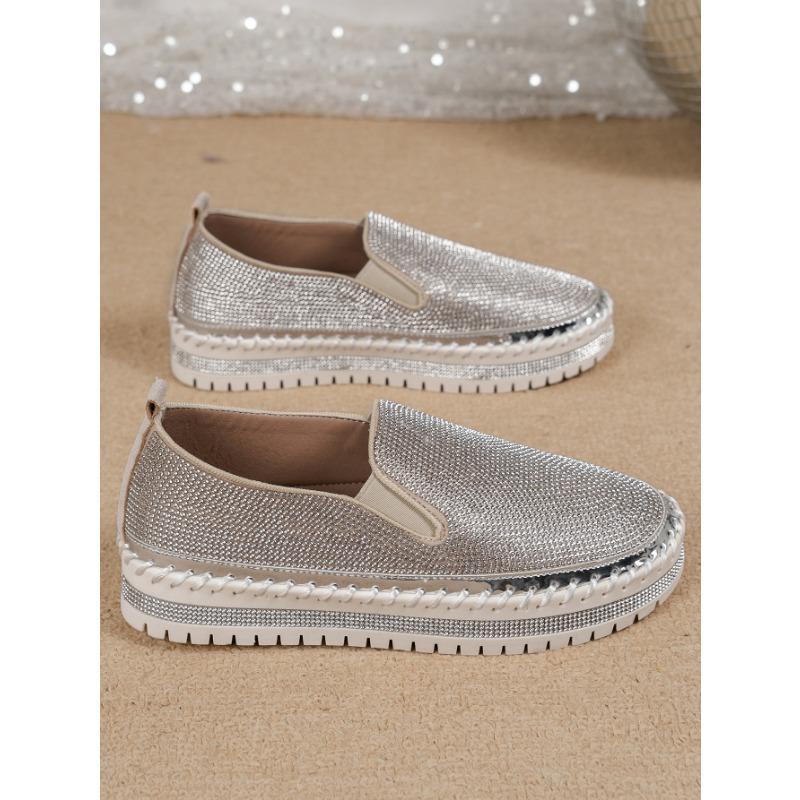 Spring and autumn new thick-soled lazy one-pedal rhinestone single shoes women's flat baseplate shoes