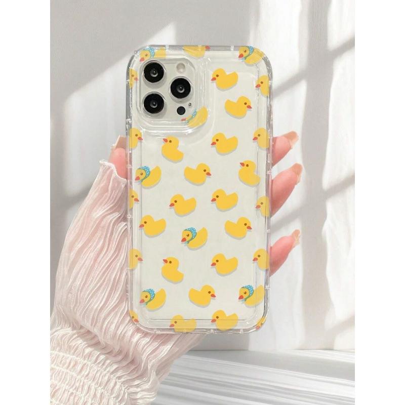 Headscarf Small Yellow Duck Is Suitable for Apple 16pro Mobile Phone Case 15pro Transparent 1413 Airbag 12 Trend 11 Explosion