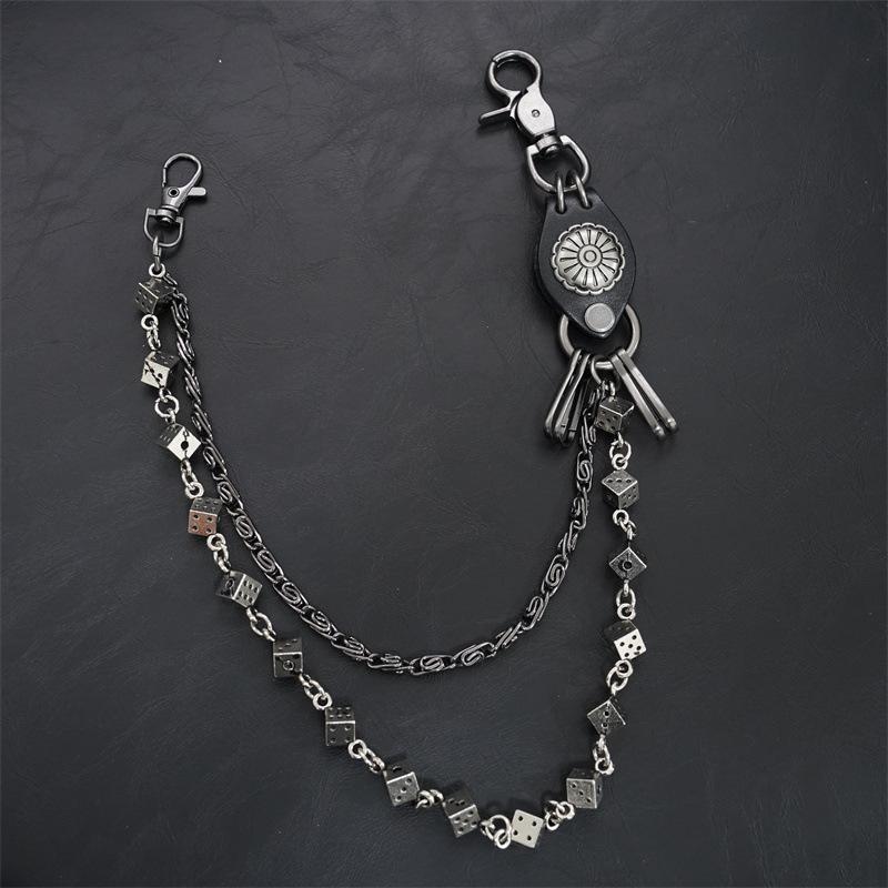 Gravierte Würfel Vintage Doppelte Hosenkette Vintage Hip Hop Trend Hüftkette