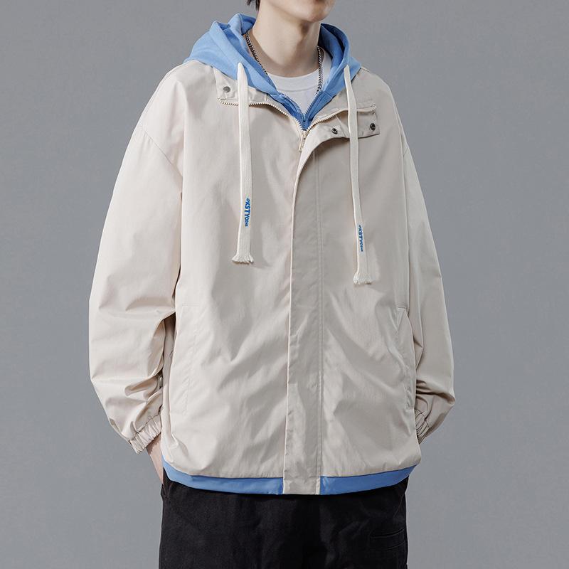 Autumn New Jacket Fake Two Jackets Men's Hooded Casual Jacket Hong Kong Style Spring and Autumn Design Sense Niche Trend