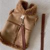 Brown Suede-Like Dog Vest Small Breeds Like Bichon Frise Teddy Warm Winter Coat With Leash Attachment