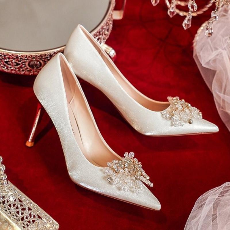

Women s High Heel Shoes Elegant Ladies Causal Bride Wedding Shoes Luxury Flower Woman Fashion Dress Stiletto Pumps 35 бежевий