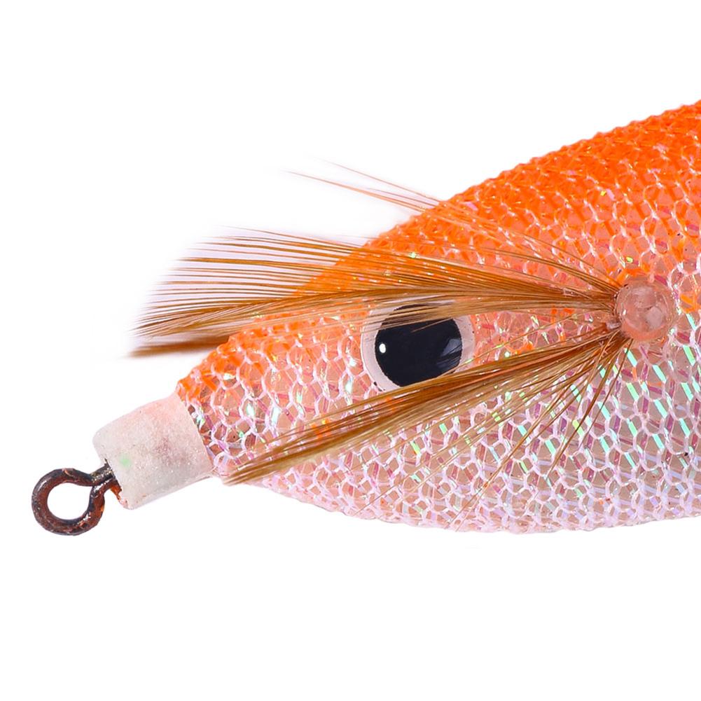 Glowing Horizontal Squid Trolling Lure Floating Luminous Squid Jigging Eging Wood Shrimp Hooks Cuttlefish Bait for Night Fishing