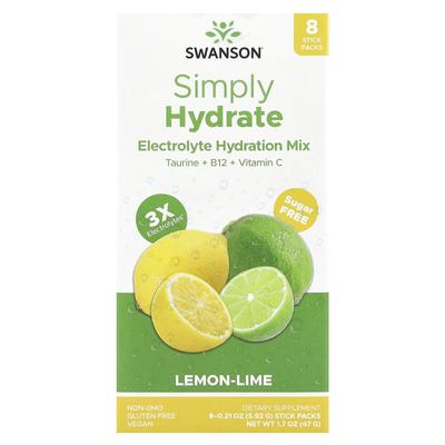 Swanson, Simply Hydrate, Electrolyte Hydration Mix, Lemon-Lime, 8 Stick Packs, 0.21 Oz (5.92 G) Each