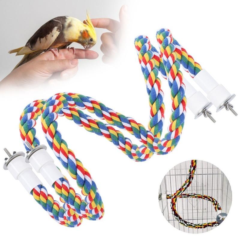 2pcs Colorful Cotton Rope Rope Perch Handmade Bendable Bird Swing Stainless Steel Spiral Stand Chew Toy Indoor Play