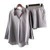 Women's Retro Plus Size Cotton Linen 2-Piece Set: 2024 High Waist Shirt and Loose Shorts