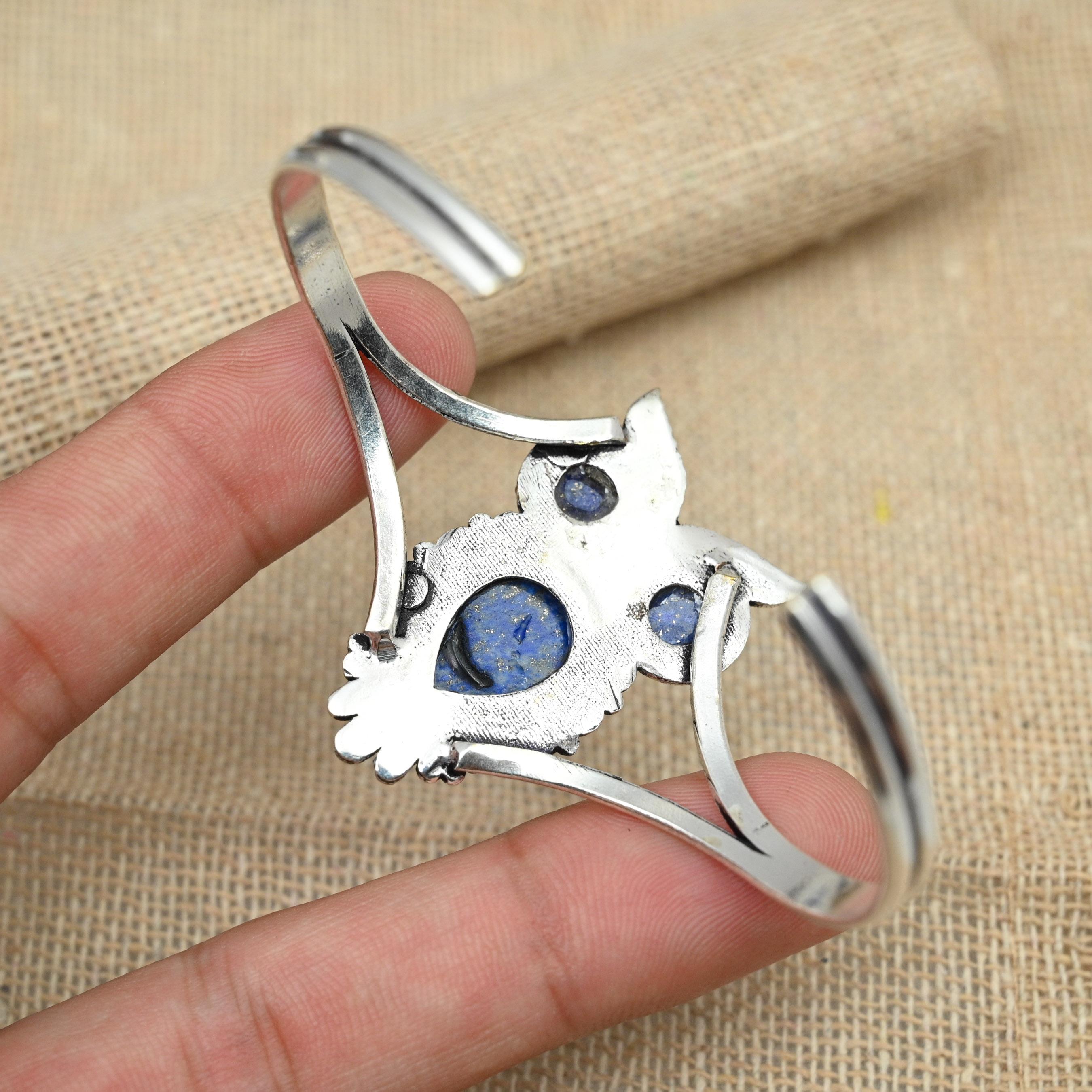 Bracelet Manchette Argent Sterling 925 – Pierre Lapis-Lazuli Naturelle Ovale – Fait Main Inde