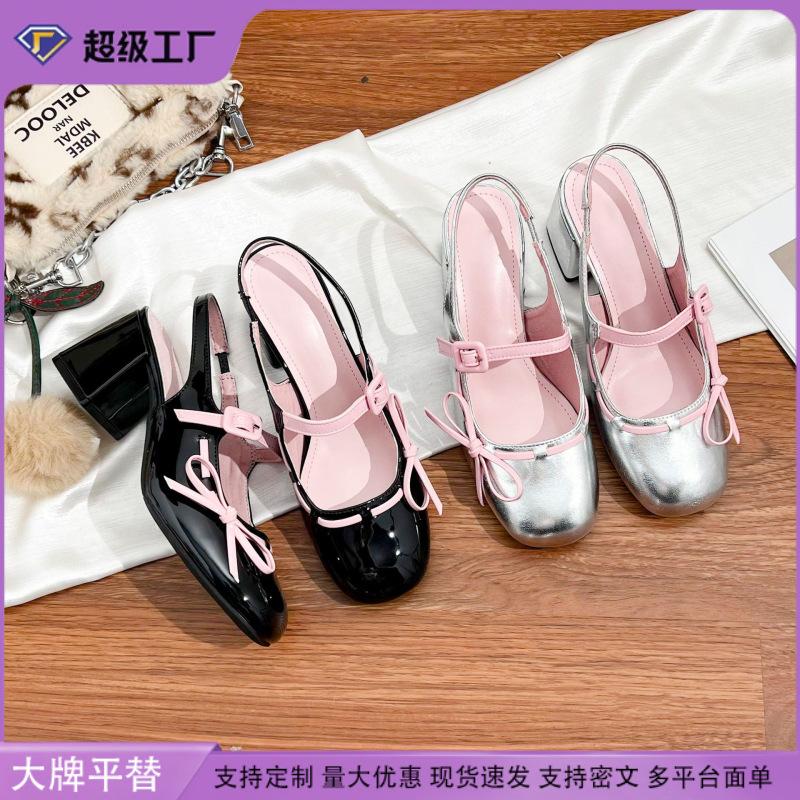 2025 summer new Mary Jane high heels women's French not tired feet thick heels single shoes women's high-end empty women's shoes