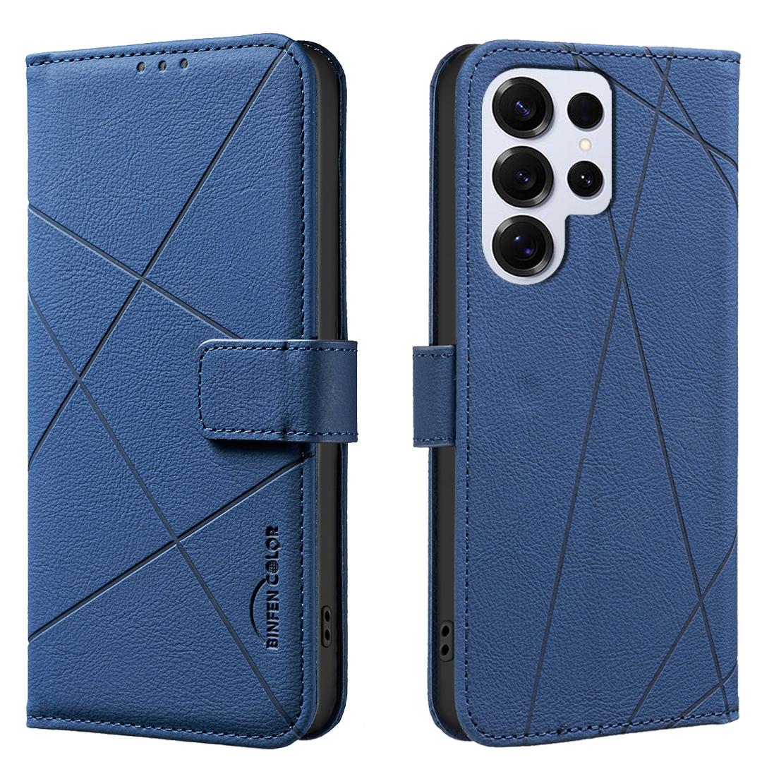 

For Samsung Galaxy S25 Ultra Case BINFEN COLOR BF35 Geometry Imprinted Leather Phone Cover RFID Blocking Wallet Stand E