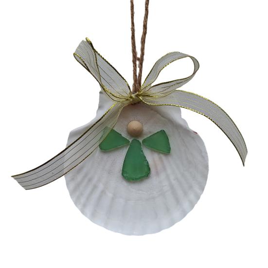 Handmade Sea Glass Shell Angel Ornament, Shell Pendant with Hemp Rope Lanyard, Coastal Wall Hanging Decor, Multi-Color Options for Party Decoration зелёный