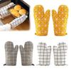 2Pcs Heat Resistant Oven Gloves Thick Cotton Mitts for Baking Grilling Microwave Non-Slip Kitchen Gloves for Hot Pots Cast Iron