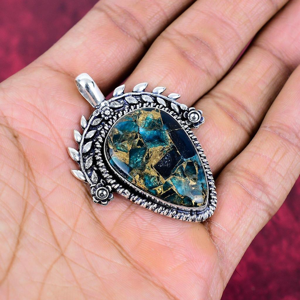 Copper Neon Apatite Pendant, 925 Solid Sterling Silver Jewelry, Gemstone Pendant, Gift For Her Handmade Dainty Jewelry