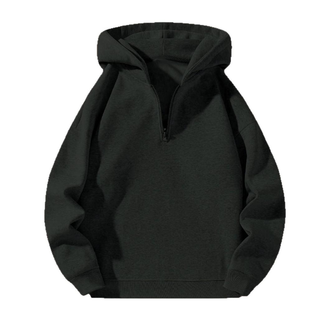 2025 Men's Heavyweight Fleece Hooded Sweatshirt: Autumn/Winter Half-Zip Casual Jacket