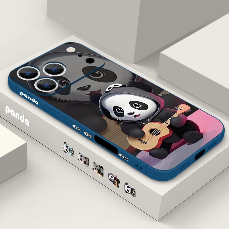 Guitar-playing Panda Lanyard Case For iPhone 17 Pro Max Soft Silicone Cover For iPhone 16 Pro Max Funda iPhone 15 14 13 12 11 16E Air