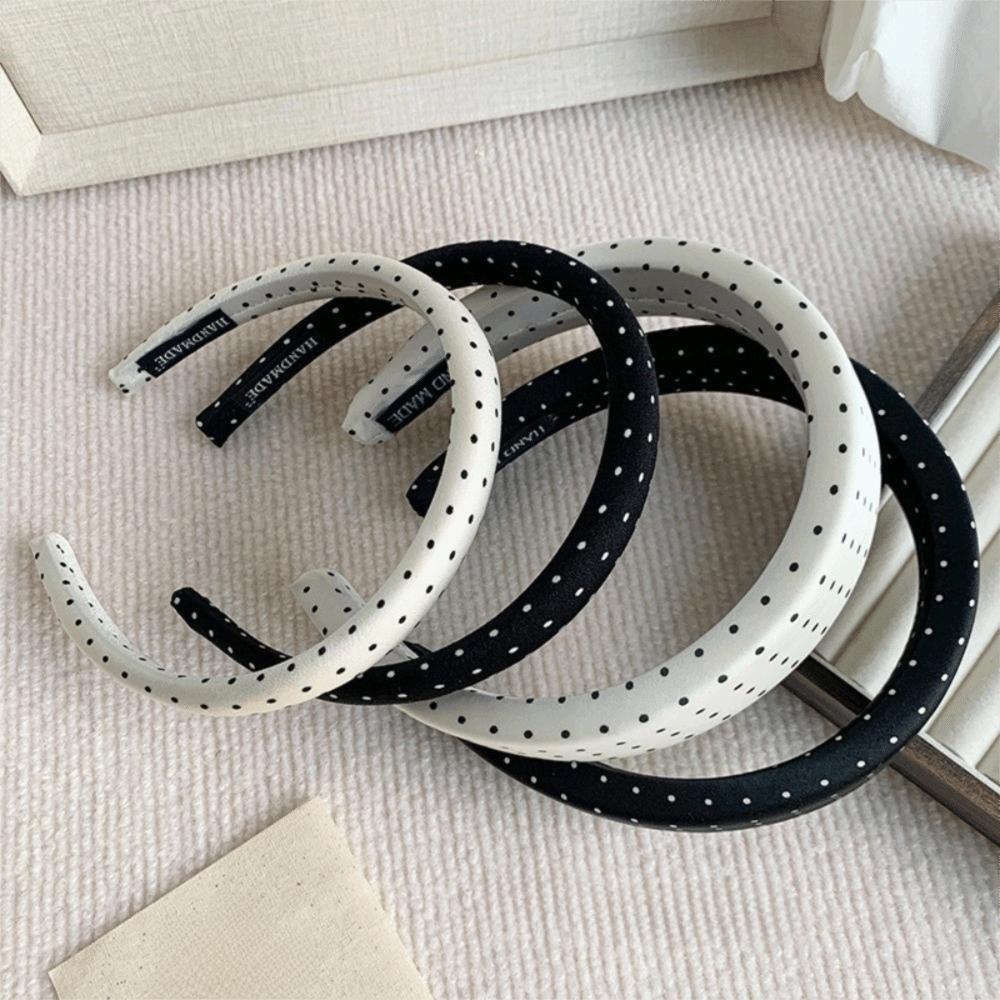 Black White Color Polka Dot Headband Non-Slip Vintage Hair Hoop Elegant Wide Headband Female Party