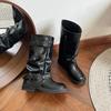 Inner heightening belt buckle stacking boots new old retro western cowboy fashion boots small size 33