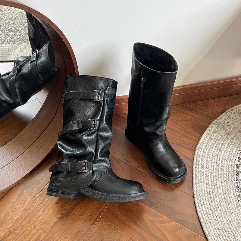 Inner heightening belt buckle stacking boots new old retro western cowboy fashion boots small size 33