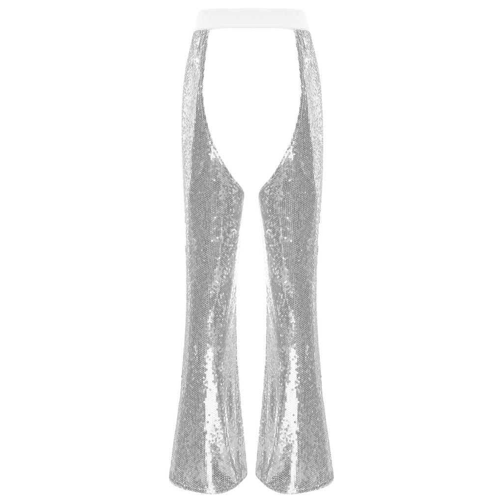 Damskie Halloweenowe Błyszczące Sequiny Koniarskie Chapsy Regulowany Pas Krocze Wycięte W Pełni Podszewka Rozszerzane Spodnie