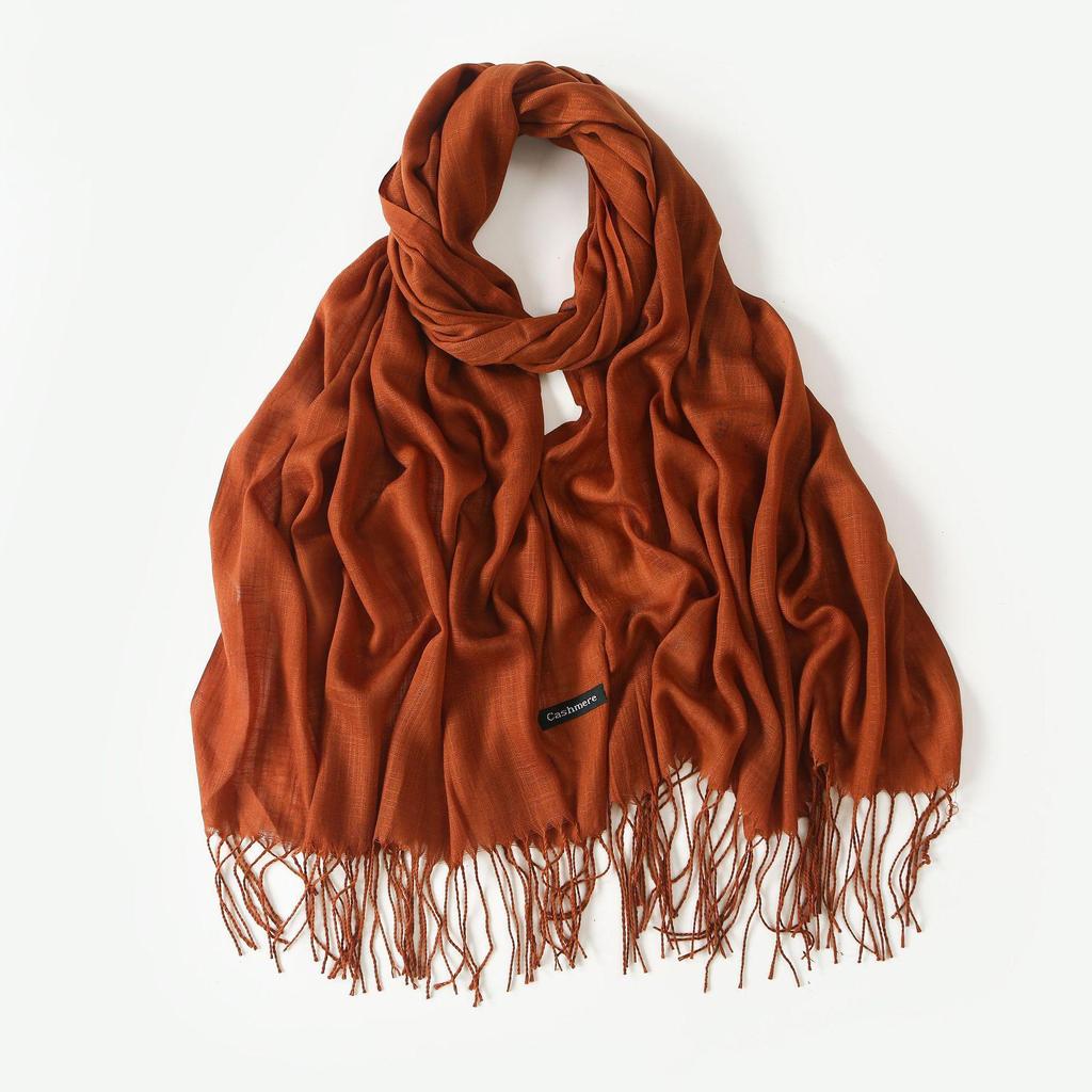 Trendy Niche Silk Scarf: Bamboo Yarn Tassel Shawl for Women