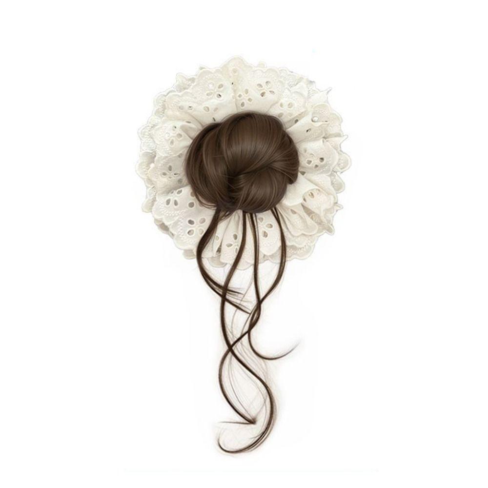 Lace Hair Bands Ponytail Holders Korean Style False Hair Pieces Flower Bun Head Wig  Women