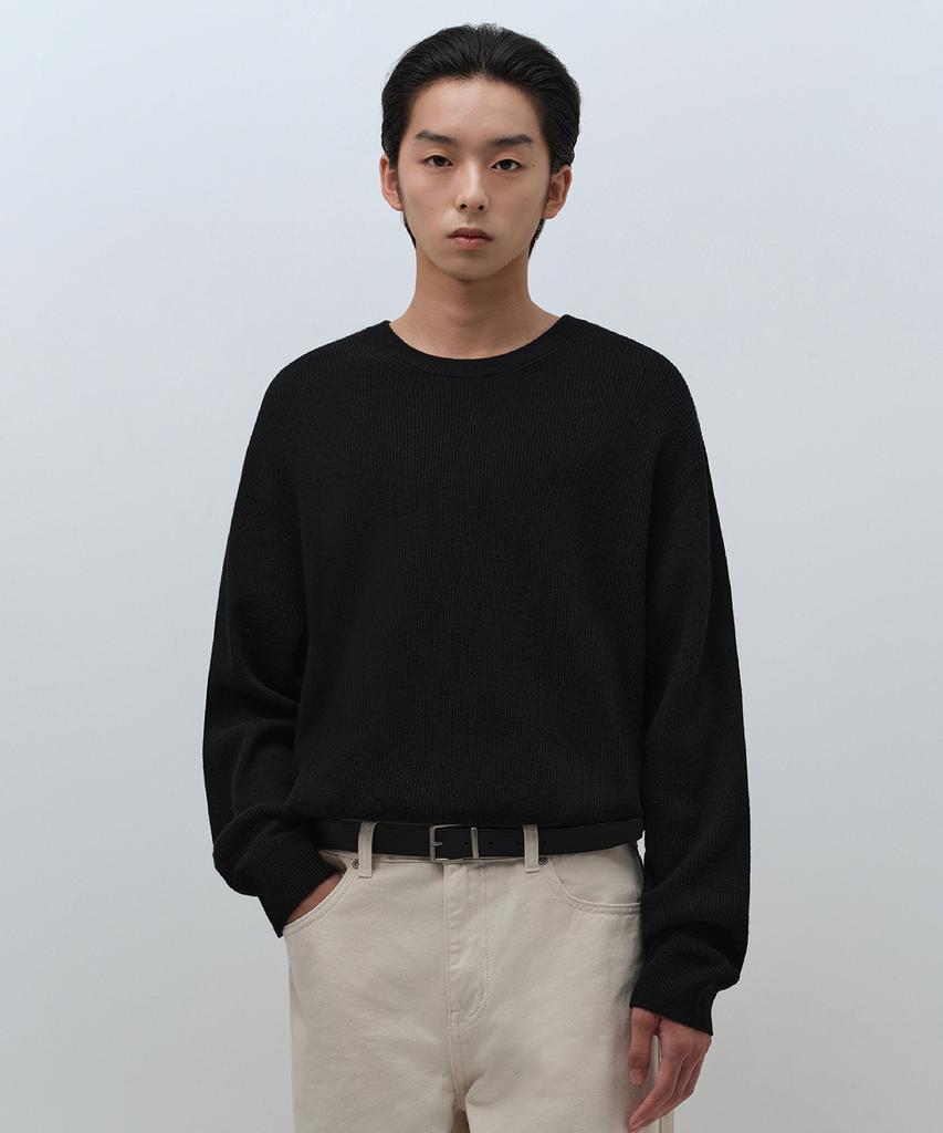 Musinsa Standard [Victoria Wool] Maglione Girocollo a Coste Minime [Nero]