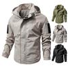 Giacca casual da uomo con cappuccio, manica lunga, antivento, tasche multiple, chiusura con cerniera completa, nastro di fissaggio, trench