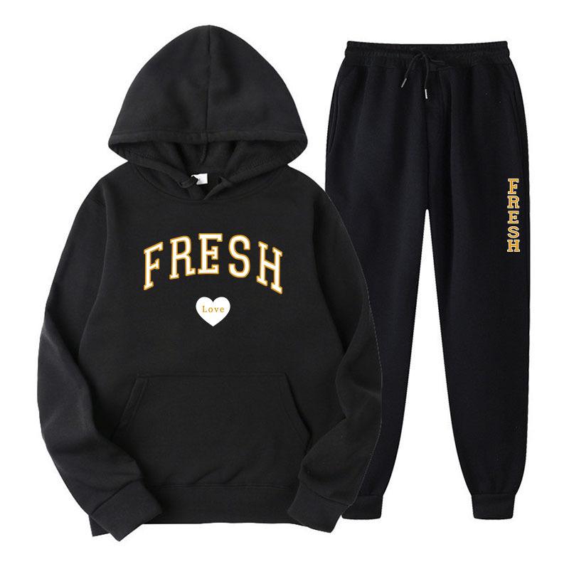 Winter New Men's Casual Sports Loose Personalized Print Youth Fashion Trend Personal Wear Hoodie Set
