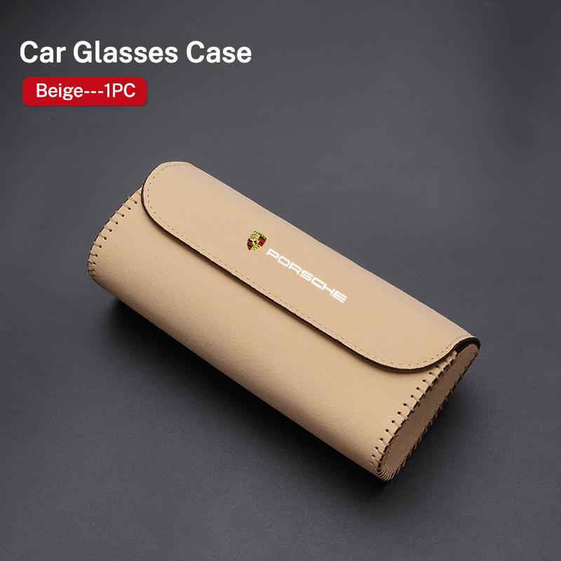 

Suede Car Sun Visor Glasses Cover Sunglasses Storage Box Holder For Porsche Cayenne Panamera Macan 911 718 Cayman Taycan Boxster бежевий