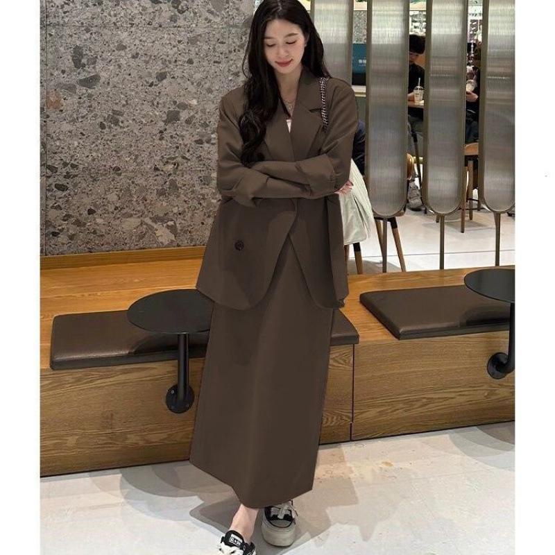 2025 Early Autumn Loose & Slimming Jacket and Midi Skirt Two-Piece Set