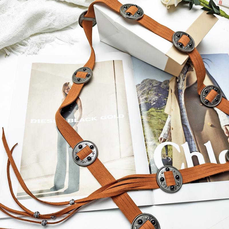 Vintage Minority Style Inlaid Waist Chain, Indian Tribal Merry Sioux Belt, Belt Bohemian Black Rope