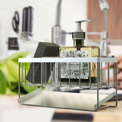 mengmiandaxia Stainless Steel Sponge Rack, Sponge Holder, Rust-Resistant, Kitchen Sponge Detergent Holder, with Movable Divider for Bathroom/Kitchen S