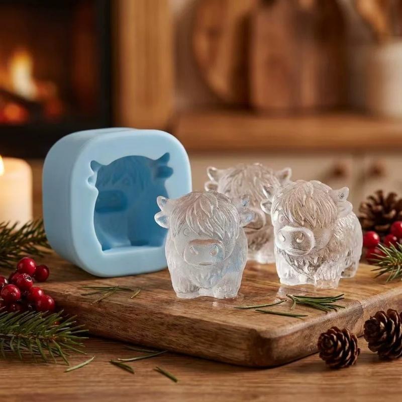 

3D Highland Cow Ice Silicone Mold With 6 Compartments For Diy Beef Ice Cubes Is Suitable For Home Kitchens, Bars And As A Tool