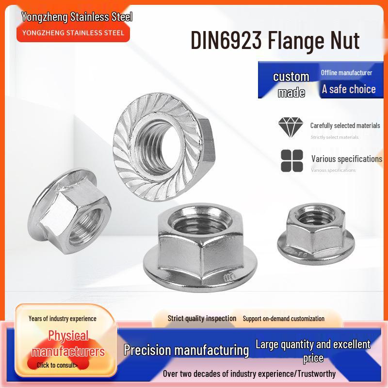 304 Stainless Steel Serrated Anti-Slip Hex Flange Nut DIN6923 201 Stainless Steel M4, 10 pcs