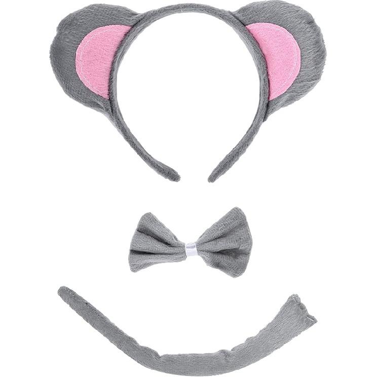 kinzd Kids Mouse Dalmatian Puppy Dog Headband Ears Tail Halloween Dress Up Costume Grey Mouse