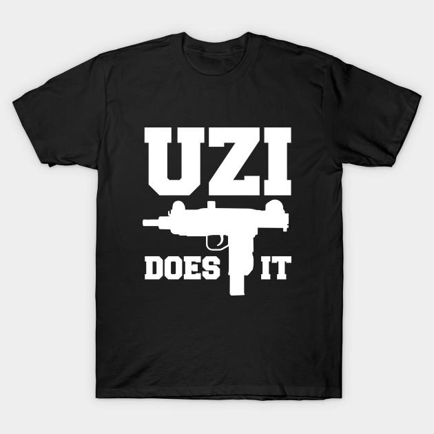 

Men Black Print T-shirt Uzi Does It No-Cut Transfer Paper Print Cotton Tshirt S чорний