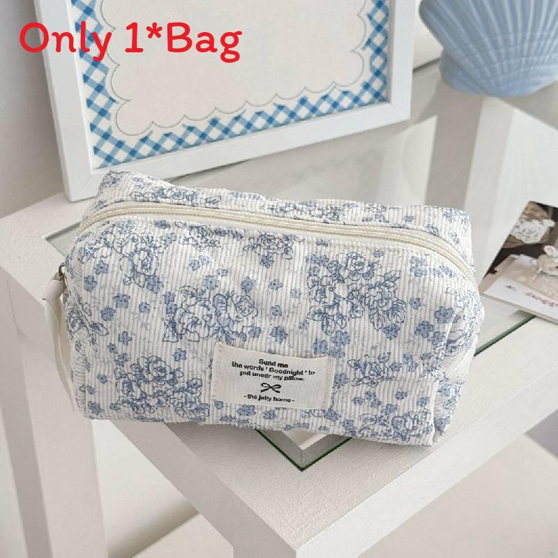 Cotton Corduroy Makeup Bag With Floral Pattern And Breathable Design For Daily Use