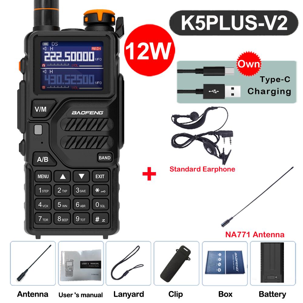 Baofeng UV-K5 Plus Walkie Talkie 12W High Capacity AM FM Two Way Radio Full Band LCD 999CH Frequency Copy NOAA Noise Reduce