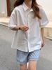 Women's Chic Pure Cotton Loose Fit White Short-Sleeve Shirt - Korean Style Summer Casual Top