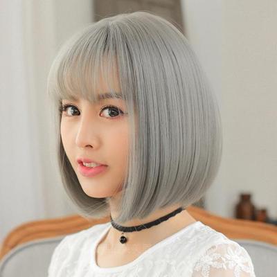 Grey Bob Hair Haircut Synthetic Wigs Harajuku Air Bang