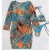 New Print Mesh Sun Protection Three-Piece Bikini Swimwear